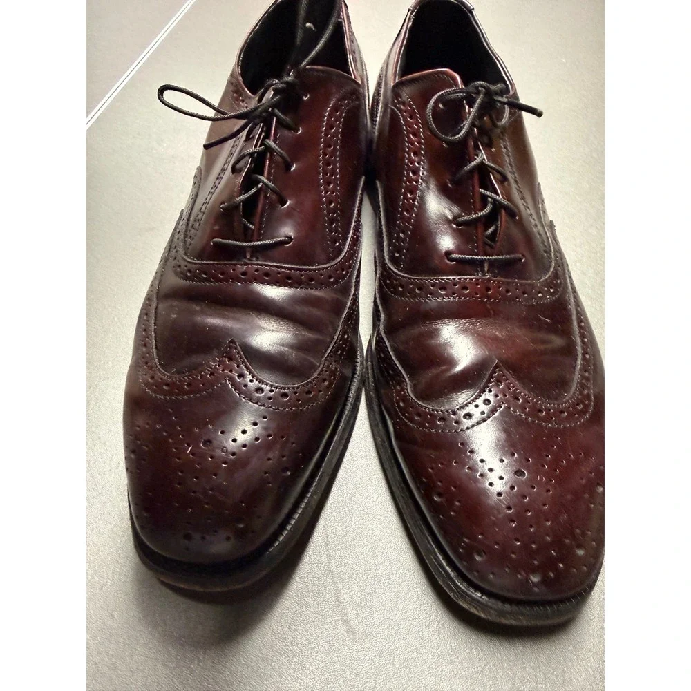 Burgundy Leather Wingtip Oxford‎ Dress Shoes Brogue Lace Up Mens 10.5 C 2354